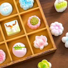 模擬中華菓子、お茶、中秋の月餅、翡翠のウサギの花、DIY装飾、吊り下げアクセサリー、冷蔵庫用マグネット、小さな装飾品