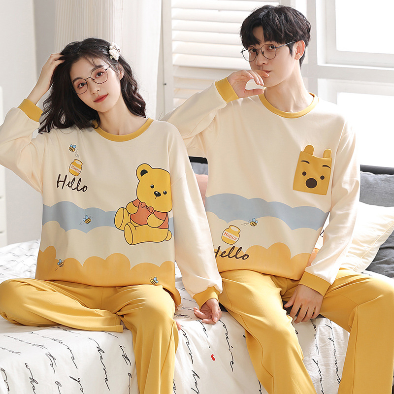 2026 New Cute Bear Couple Pajamas New Long-Sleeved Long Pants Loungewear Can Be Worn Outside Spring and Autumn Cute Set