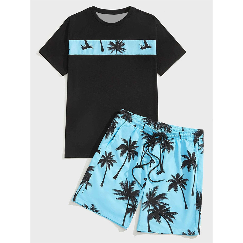 Men's Summer round Neck Short Sleeve Beach Pants Set 3D Print Hawaiian Style Trendy Two Piece Casual Clothing_viptrois.com