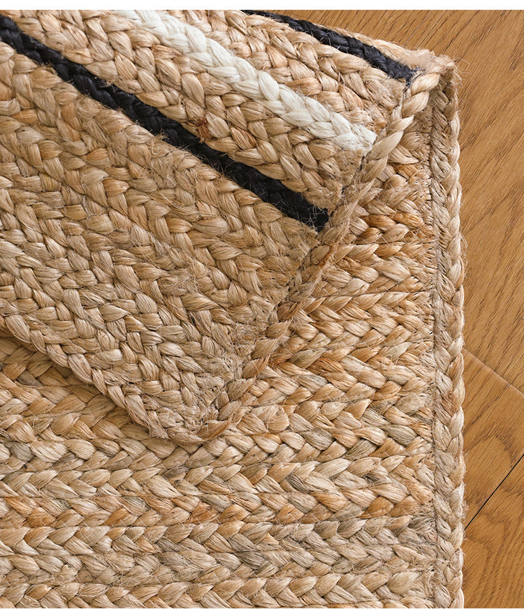Natural Jute Hand-Woven Floor Mat for Entryway, Living Room, Bedroom, Bedside, Non-Slip, Glue-Free, Simple Carpet