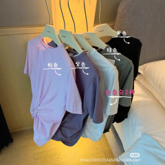 露露lulu Crescentツイスト半袖tシャツ柔らかい馬綿丸襟ゆるいフィットネス上着女性