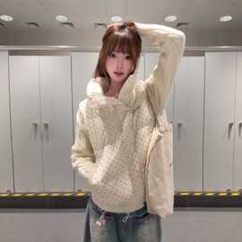 假两件棉服女韩系加厚麻花外套棉衣2026针织百搭拼接波点立领冬季