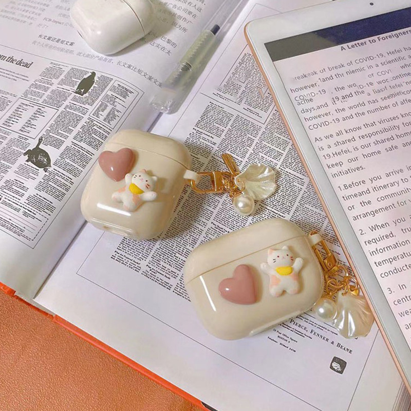 Suitable for Airpods 1/2 generation Apple Bluetooth protective cover earphone shell Pro cat love 3rd generation shell pendant for women