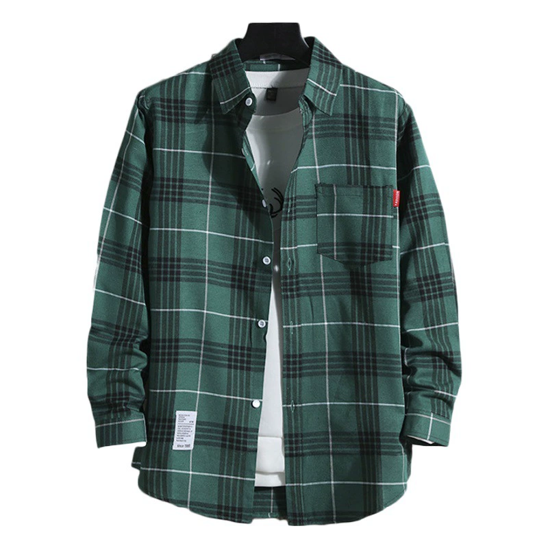 Весенне-осенняя клетчатая рубашка в гонконгском стиле, Мужская модная Тонкая Повседневная подходящая ко всему рубашка-куртка с длинными рукавами в Корейском стиле