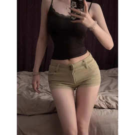 卡其色小个子美式显瘦牛仔短裤辣妹中高腰夏季新款性感直筒热裤子