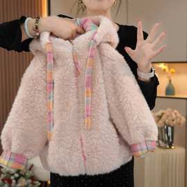 女童加绒外套冬装2025新款洋气儿童装棉服加厚冬季棉衣连帽毛毛衣