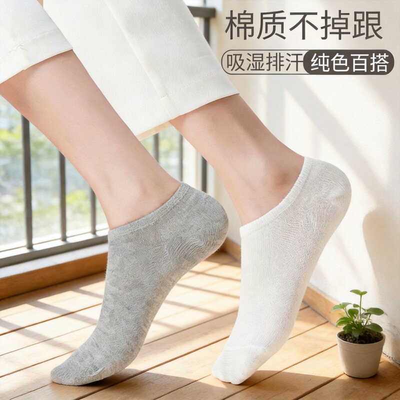 Cotton Four Seasons Boat Socks with Silicone Non-slip Ultra-thin Breathable Invisible Socks Women's Summer Socks Men's Sweat-absorbent Casual