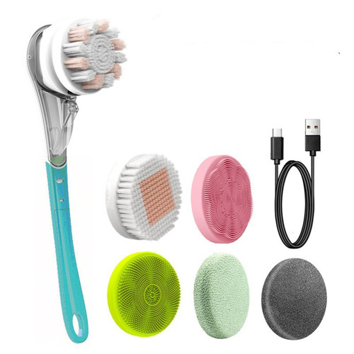 Cross-border waterproof electric bath brush, lazy bather, multi-functional massage bath brush, household long-handled back rub artifact