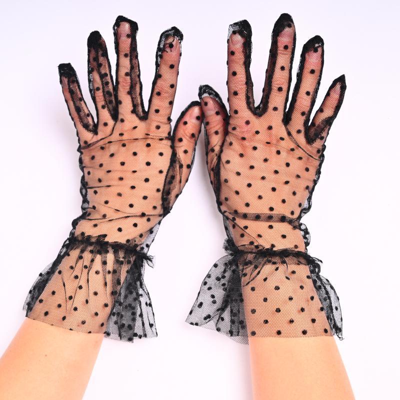 Nuevos guantes de encaje cortos de lunares negros, novia de boda femenina, guantes de lunares de boda, protección solar de conducción transpirable