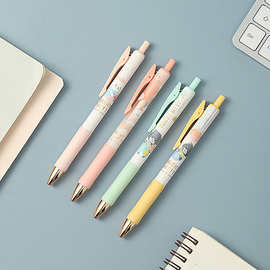 文具桃气喵喵中性笔学生速干卡通按动水笔0.5mm黑色拔盖