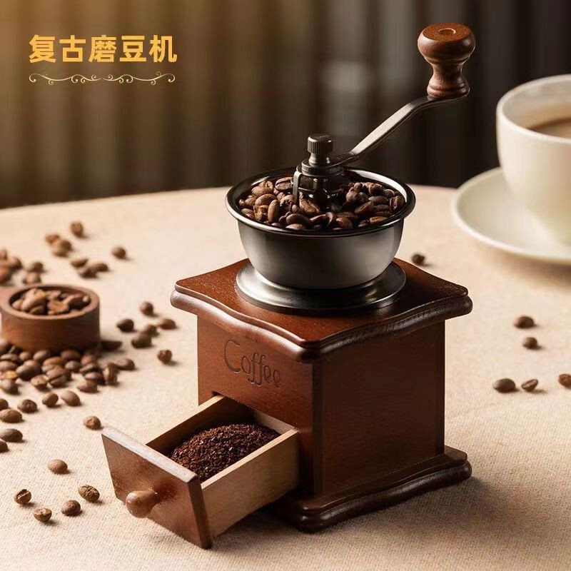 Cross-border best-selling vintage hand-cranked coffee grinder for home use, with ceramic core and manual adjustment of grind size Cross-border best-selling vintage hand-cranked coffee grinder for home use, with ceramic core and manual adjustment of grind size