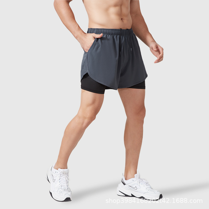 Men's summer sports shorts, quick-dry, breathable, double-layer, anti-exposure, faux two-piece, training three-quarter shorts, fitness running shorts Men's summer sports shorts, quick-dry, breathable, double-layer, anti-exposure, faux two-piece, training three-quarter shorts, fitness running shorts