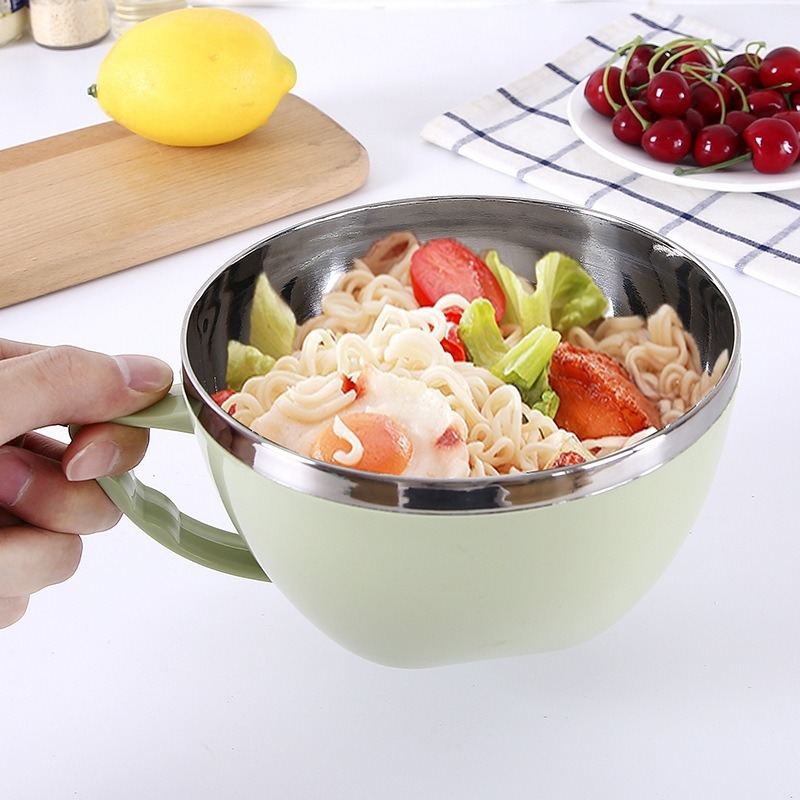 Tazón de fideos instantáneos de acero inoxidable creativo estilo coreano doble capa aislamiento térmico tazón de fideos instantáneos adulto anti-escaldado aislamiento crisper con tapa