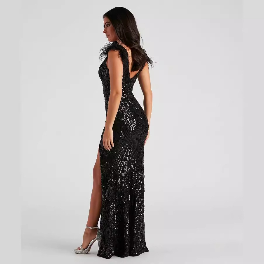 Transfronterizo 2024 verano nueva moda delgado de alta densidad con lentejuelas banquete vestido de noche