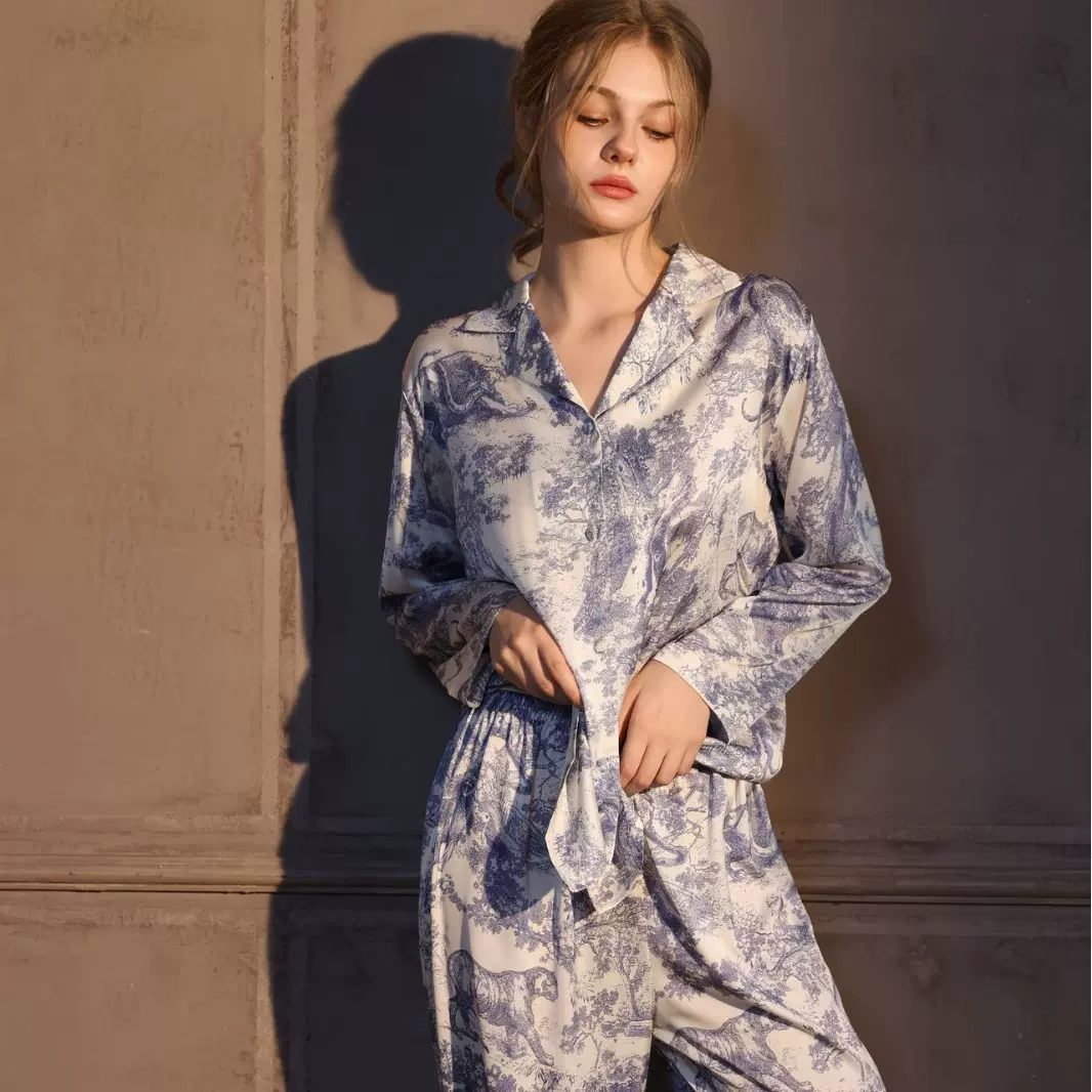 俄罗斯爆单新款睡衣女春秋冰丝长袖家居服夏季空调服套装秋季5326