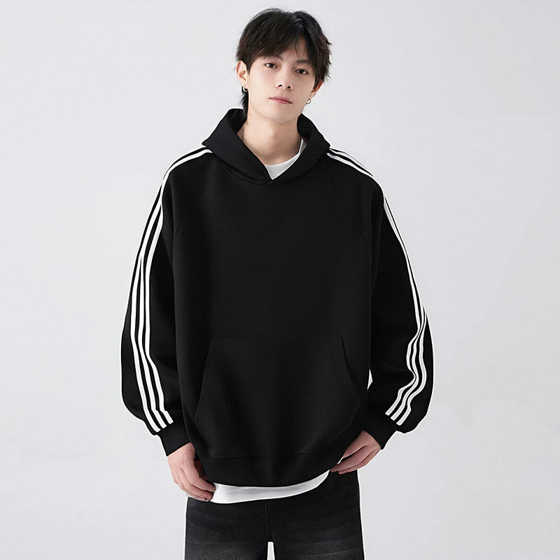 Trendy Brand Three Bars Hooded Sweatshirt for Men and Women Spring and Autumn New Raglan Sleeve Pullover Sports Jacket Loose Long Sleeve Top