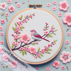 オリジナル-クロスボーダー新製品ヨーロッパ刺繍 diy 桃の花粉鳥パターン素材パッケージ英語ステッチ外国貿易卸売