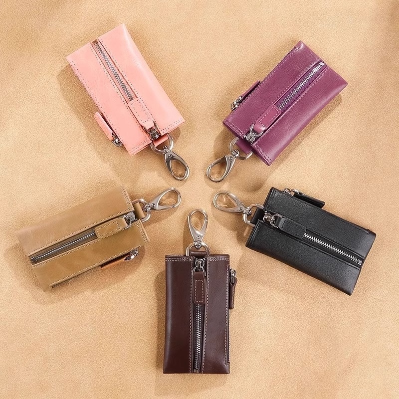 2024 New Multifunctional Key Bag, Genuine Leather Men's Zipper, Wear-Resistant Coin Purse, Women's Car Key Bag