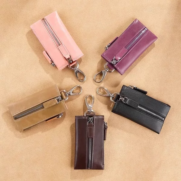 2024 New Multifunctional Key Bag, Genuine Leather Men's Zipper, Wear-Resistant Coin Purse, Women's Car Key Bag