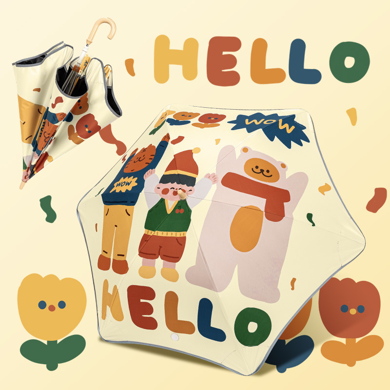 Safe Rounded Rounded Umbrella for Children Girls Boys Primary School Children's Straight Rod Curved Long Handle Umbrella Sunny Umbrella Dual-Use