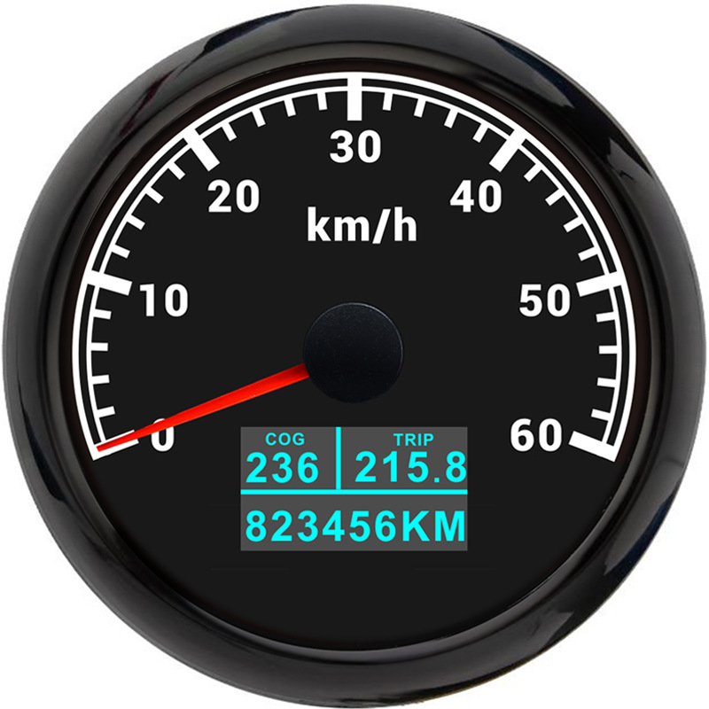 with Trip Meter | Motuoche automobile instrument - black-bezel-black-face-60kmh