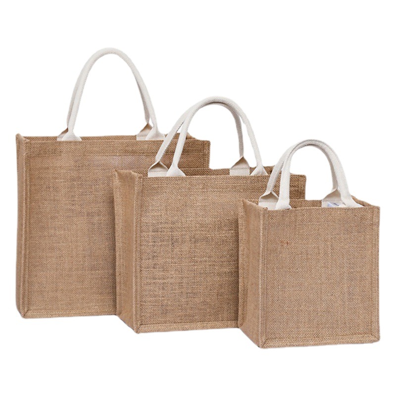 En stock yute bolso empresa regalo publicidad bolsa de lino en blanco DIY algodón y lino bolsa de compras de impresión al por mayor