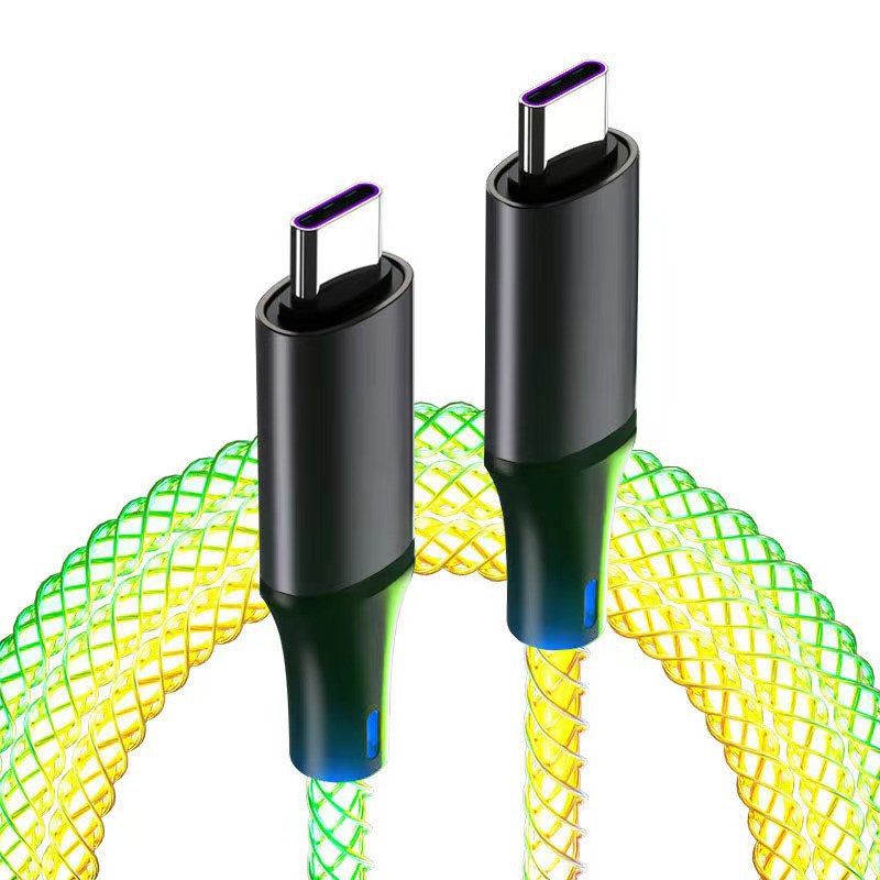 Cable de datos RGB, degradado de respiración luminosa para automóvil, carga súper rápida PD para cable de carga Apple Android TypeC