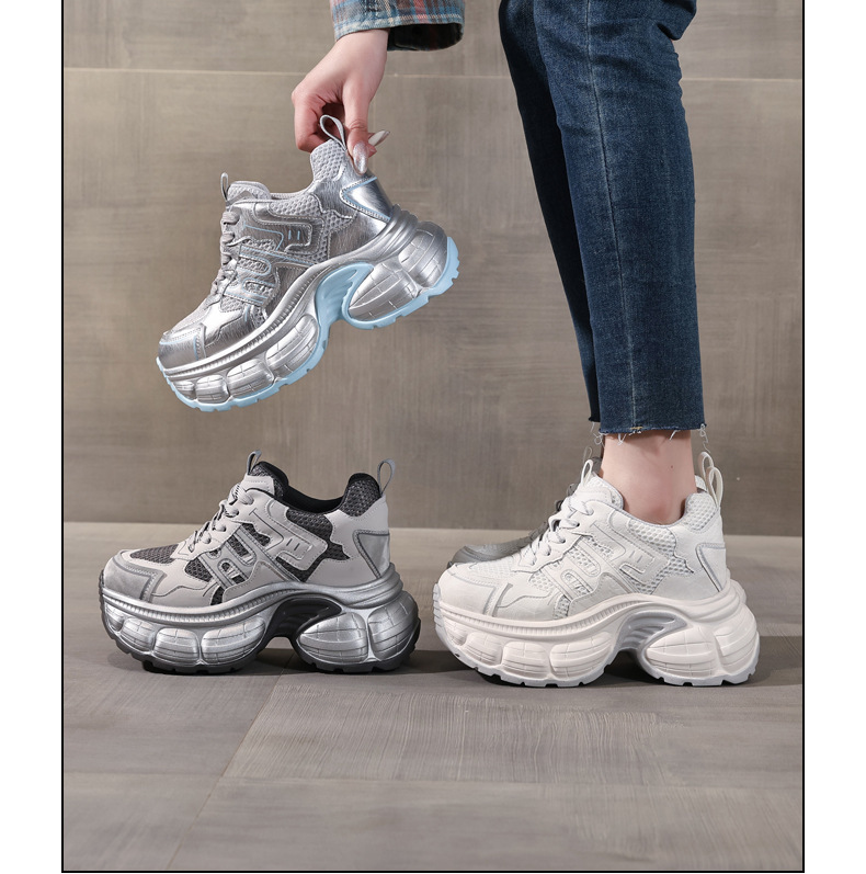Giày sneaker nữ chunky đế dày mặt lưới thoáng khí, phong cách thể thao — màu trắng chi tiết 16