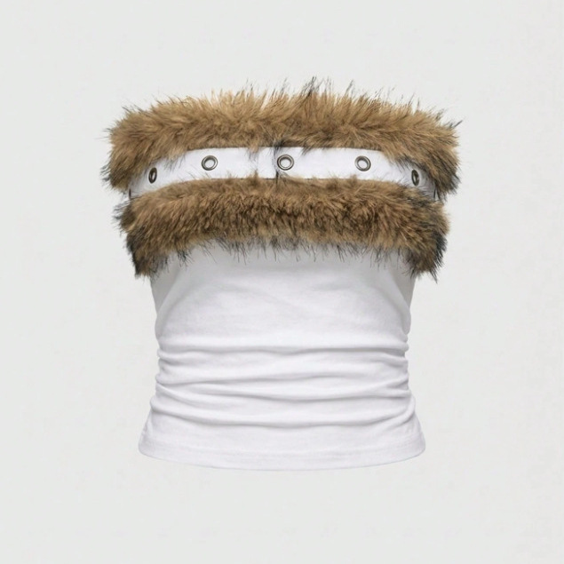 European and American Cross-Border New Fashion Sexy Gothic Design Street Style Ins Personality Furry Slim-Fit Tube Top Women's Vest