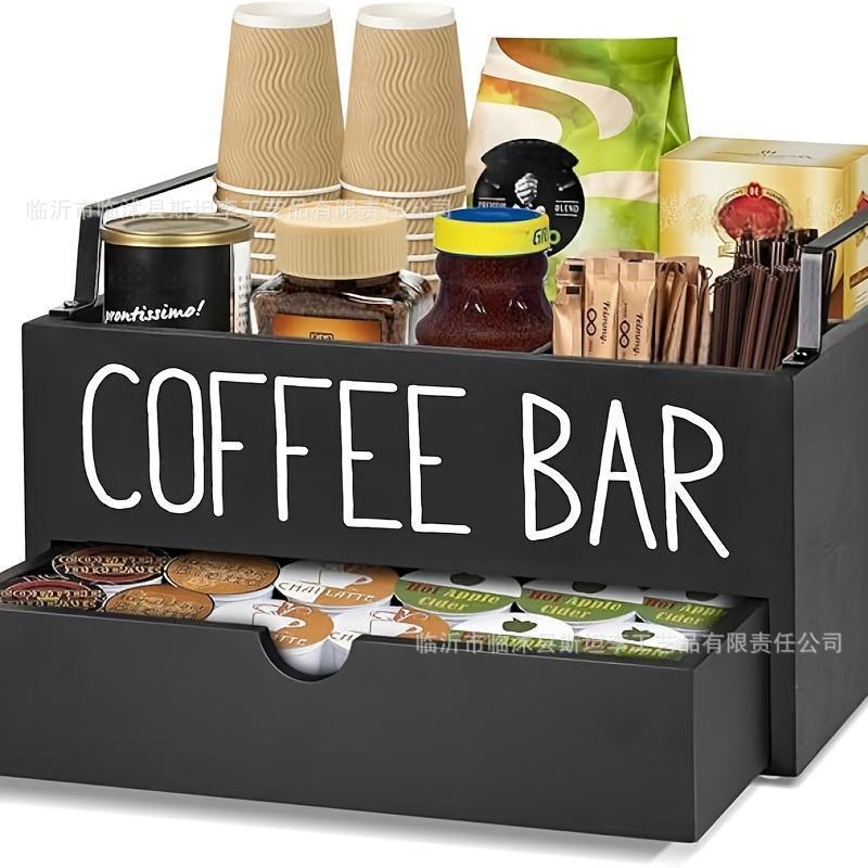 Caja de almacenamiento de tazas de café de madera sólida con escritorio de cápsulas de café de madera dividida, soporte de bolsa de café de madera para almacenamiento transfronterizo
