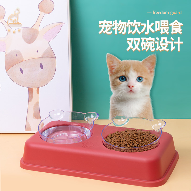 개 그릇 개 그릇 고양이 그릇 고양이 음식 그릇 개 노크 방지 더블 그릇 고양이 중형 및 소형 개 투명 더블 그릇 애완 동물 용품
