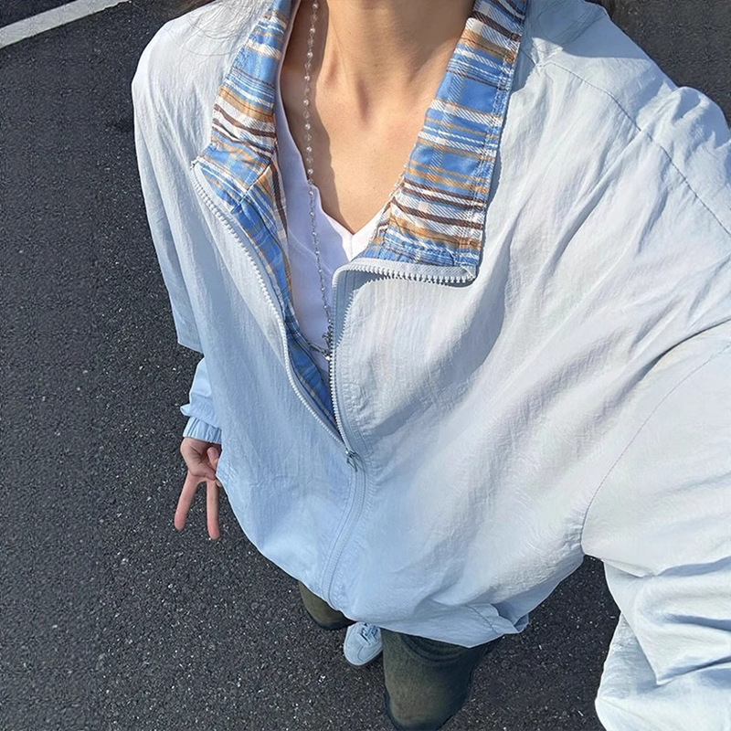 Upf50+ Glacier Blue Couple Sun Protection Clothing Men's Summer Thin Patchwork Jacket Lapel Casual Sports Jacket