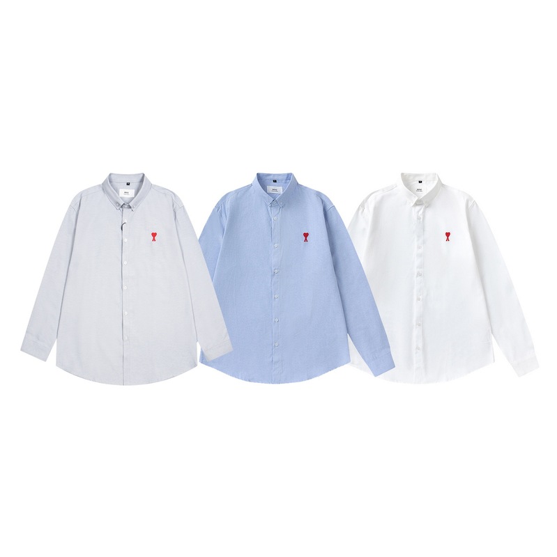 Am Red Small Heart Embroidered Shirt, Solid Color Cotton Long-Sleeve Shirt, Casual Loose Fit, Unisex Am Red Small Heart Embroidered Shirt, Solid Color Cotton Long-Sleeve Shirt, Casual Loose Fit, Unisex