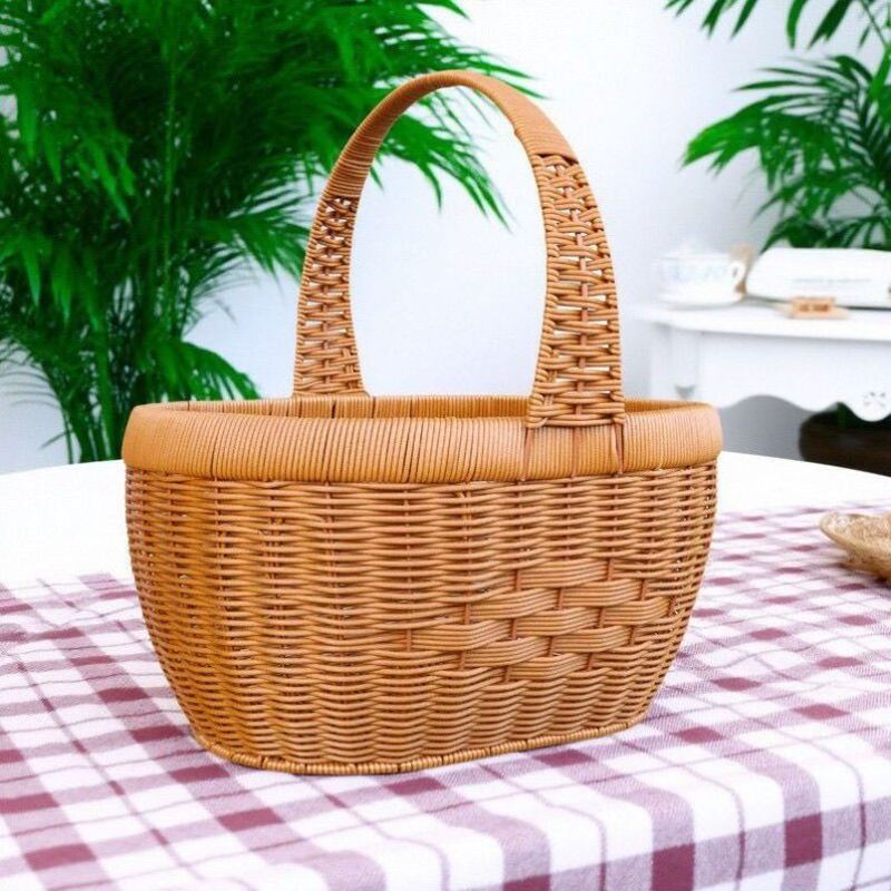 ♔ New Style Handmade Imitation Rattan Woven Fruit Basket, Shopping Basket, Egg Basket, Portable Vegetable Basket, Storage Basket for Picking Wild Fruits ♔ New Style Handmade Imitation Rattan Woven Fruit Basket, Shopping Basket, Egg Basket, Portable Vegetable Basket, Storage Basket for Picking Wild Fruits