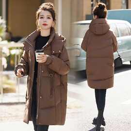 90白鸭绒羽绒服女2023冬季新款连帽加厚美拉德高级时尚中长款外套