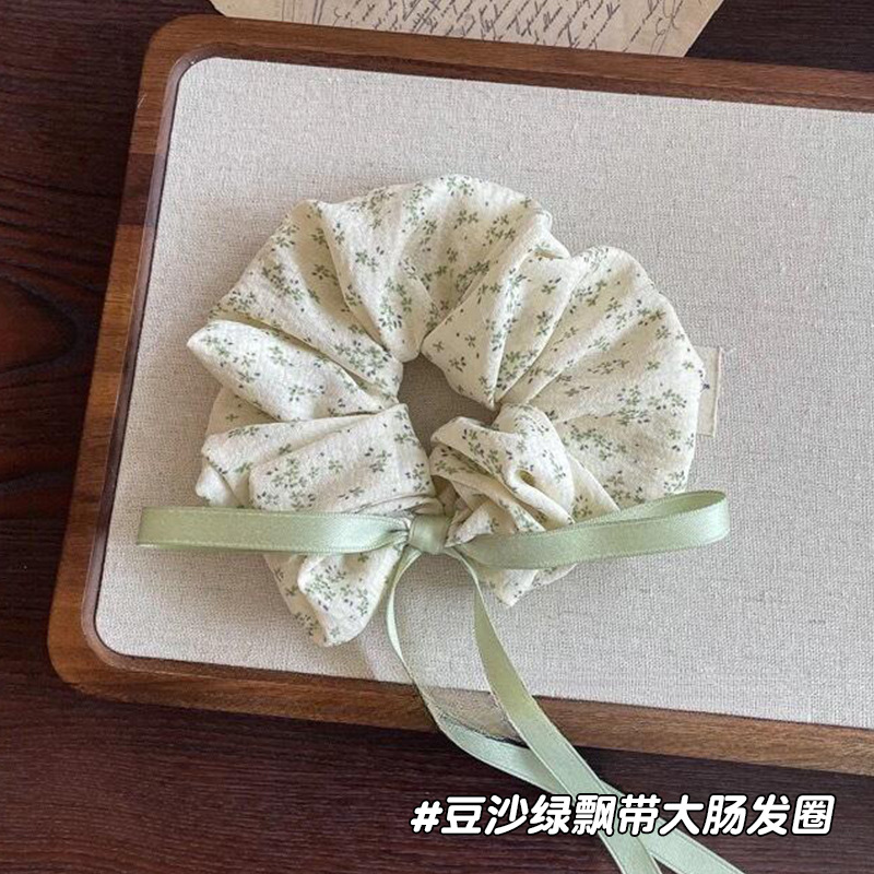 Encaje de flor coreana Encaje de intestino grueso Anillo de cabello femenino Cabeza de flor de viento pastoral Cuerda de cabeza de bola de gran tamaño Accesorios para el cabello de alta calidad