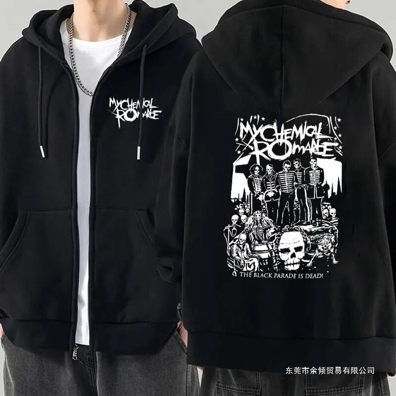 Men's Fashion Hoodie Jacket Coat My Chemical Romance Mcr Dead Zipper Hoodie Top Loose Black