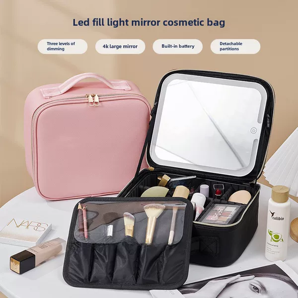 Cross-Border Makeup Case with Mirror, Simple and Classy Makeup Artist Makeup Case, Urban Simple and Convenient Makeup Case with Mirror and Light