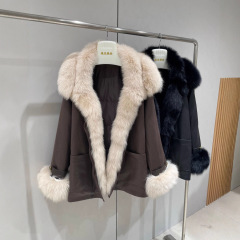 韩版新款狐狸毛大毛领皮草麂皮绒派克服羽绒服女年轻外套大衣冬季
