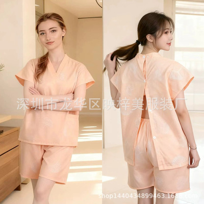 [女款后开背汗蒸服理疗按摩服桑拿服后全开扣艾灸服全新汗蒸服批发]