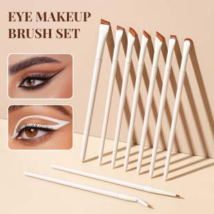 Cross-Border Hot Sale 1/3/7/9 Porcelain White Sickle Eyeliner Brush Beveled Thin Blade Makeup Brush Eyebrow Brush Eye Brush