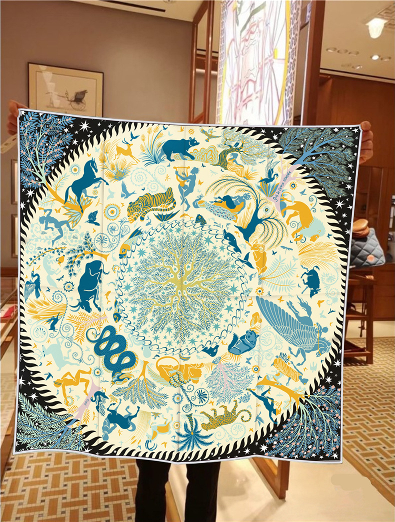 Scialle sottile da donna in twill di seta stampato in stile etnico, sciarpa alla moda per la mamma, sciarpa quadrata_voghion.com