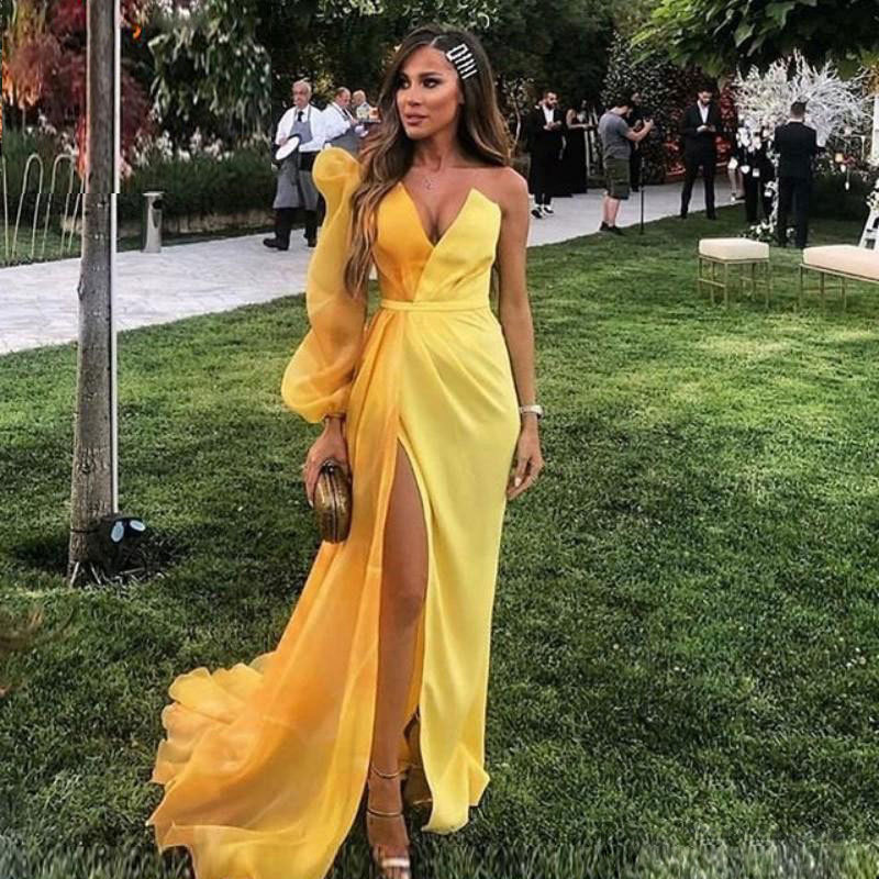 El Comercio Exterior de Europa y América Amazon AliExpress deseo vestido de noche nueva manga soplo de un solo hombro sexy V-cuello vestido de personalización