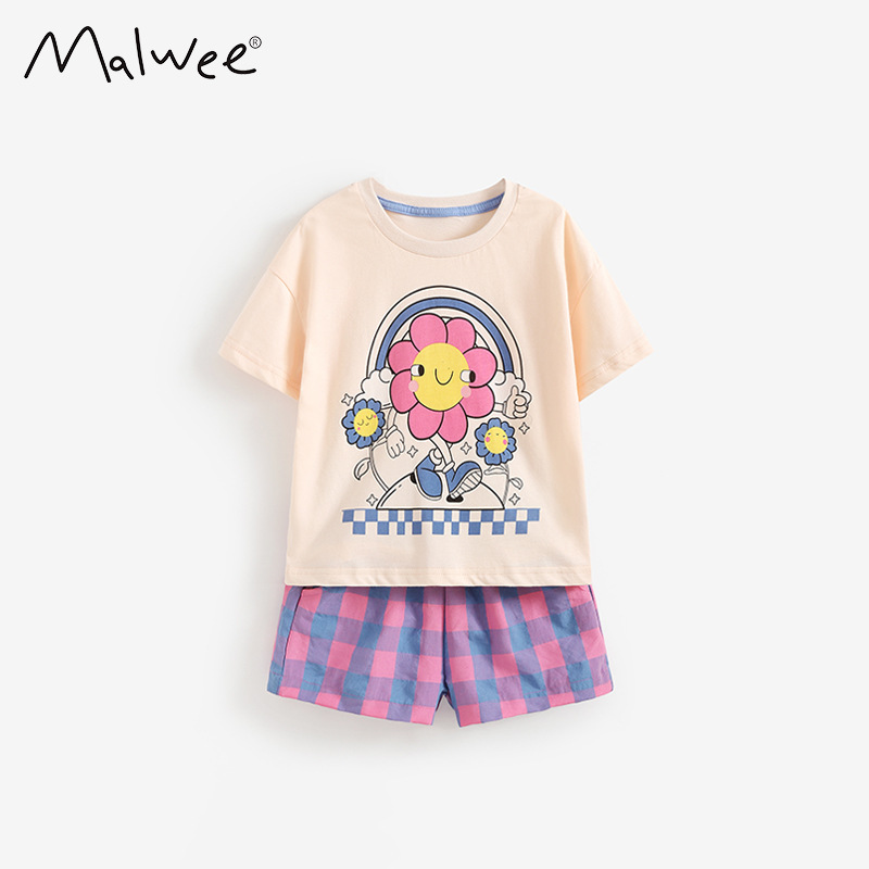 Malwee transfronterizo ropa infantil femenina estilo extranjero set de moda de verano nuevo set de manga corta para niños europeos y estadounidenses de dos piezas