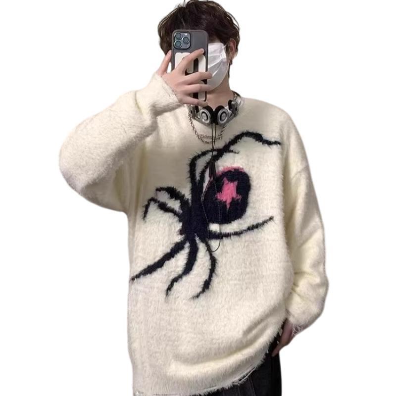 (2개) 소년과 소녀를위한 스파이더 스웨터 가을과 겨울 새로운 하이 스트리트 아메리칸 스타일 힙합 유행 브랜드 루즈 올 매치 패셔너블 스웨터