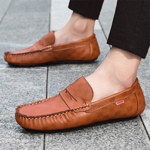 Men's Breathable Loafers 2025 New Trendy Korean Style Genuine Leather Slip-On Soft Sole Casual Shoes