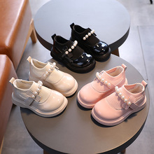 女童小皮鞋2025春季新款儿童软底防滑公主鞋宝宝串珠飞织小单鞋潮