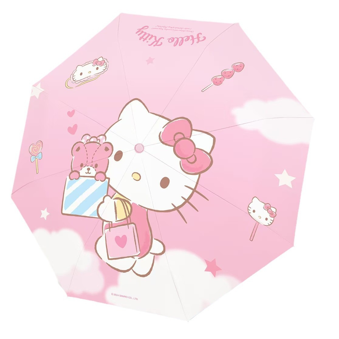 Paraguas Sanrio genuino KT gatos paraguas sol sol y lluvia doble uso protección solar anti-UV bolso pequeño paraguas automático de tres plegadas