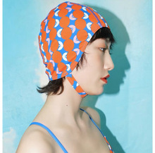 泳帽女布帽不勒头长发印花护耳成人时尚可爱韩国女大码游泳帽桔色