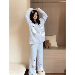 【现货】卡通唐老鸭针织半边绒睡衣女秋冬季加厚保暖家居服套装冬